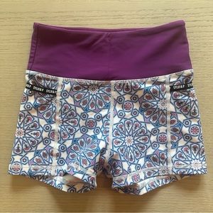 Sylvia P Purple Waist Girls' Dance Shorts - Mosaic Print